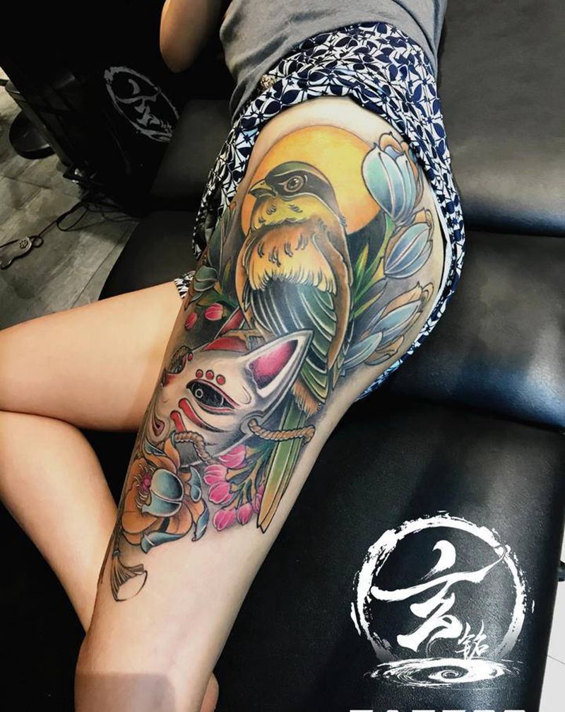 大鸟一只纹身图片_新传统纹身图案