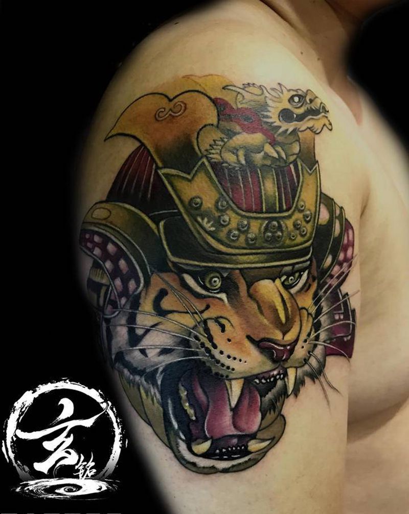 武士虎纹身图片_New School新传统纹身图案