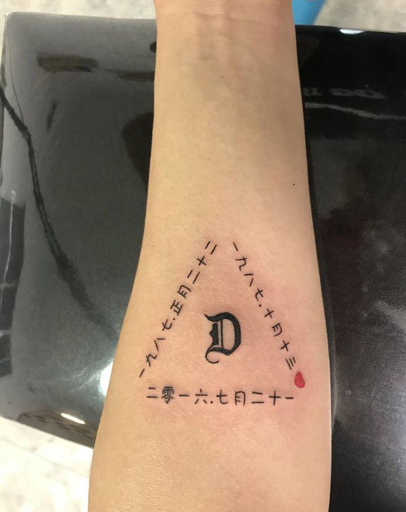 小清新作品纹身图片_手臂肩部花体字Old School纹身图案