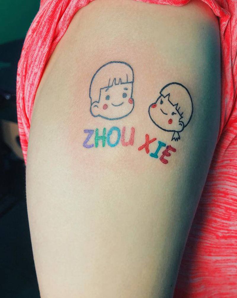 男孩女孩纹身图片_手臂Old School男孩女孩可爱纹身图案