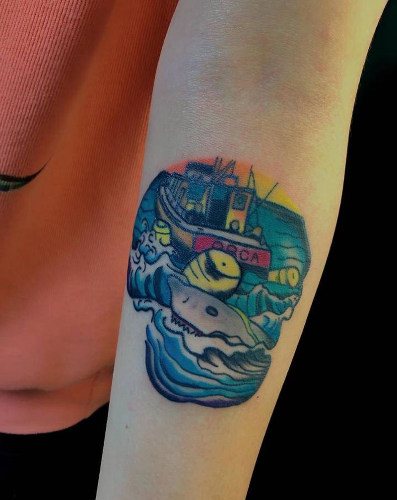 海洋版骷髅纹身图片_手臂Old School骷髅海洋纹身图案