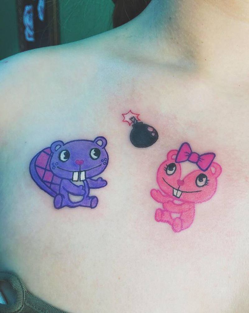 小可爱纹身图片_肩部Old SchoolNew School小熊纹身图案