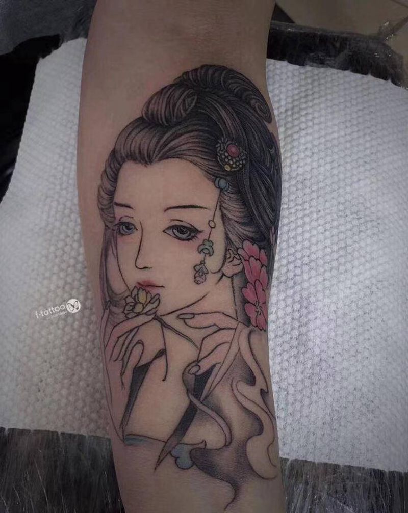 艺伎.纹身图片_手臂艺伎清新传统纹身图案
