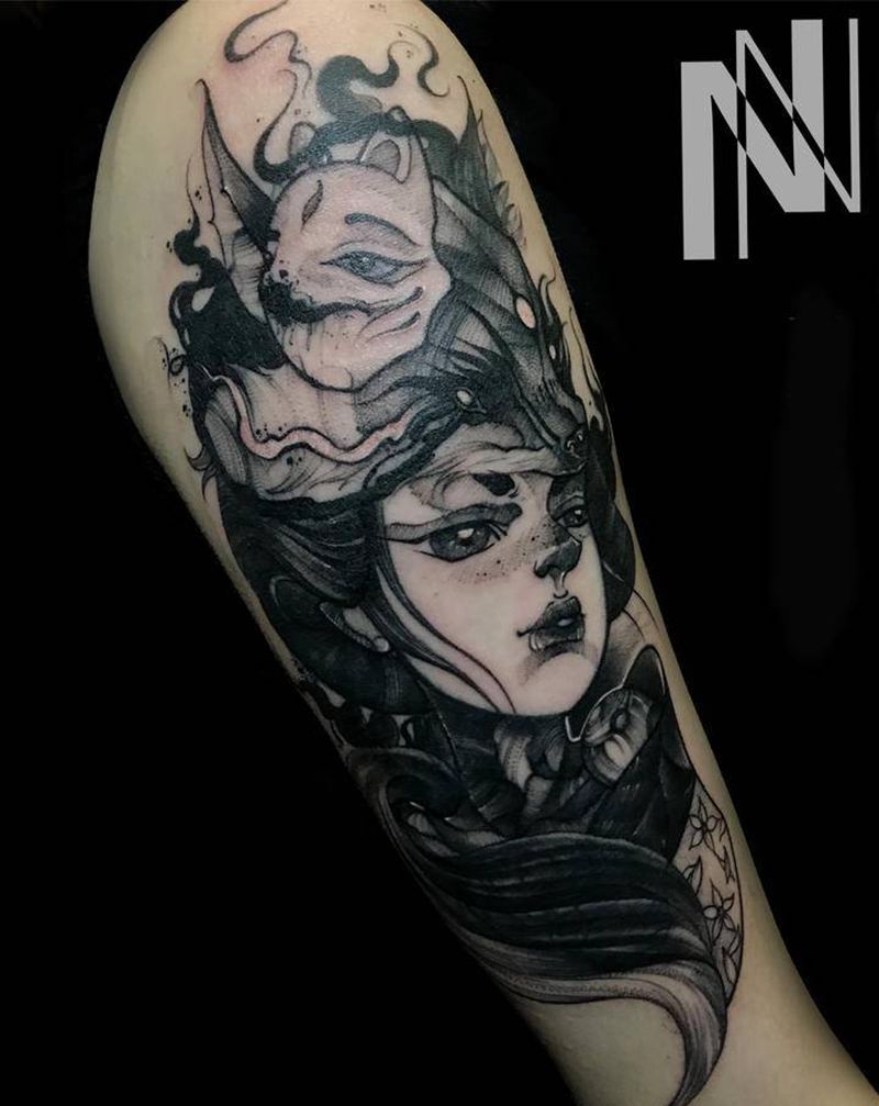 美女遮盖纹身纹身图片_新传统New School纹身图案