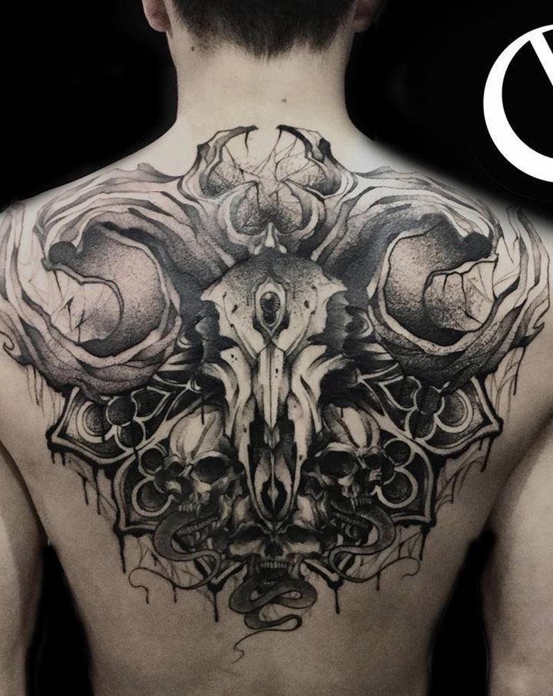 骷髅原创设计纹身图片_点刺新传统纹身图案