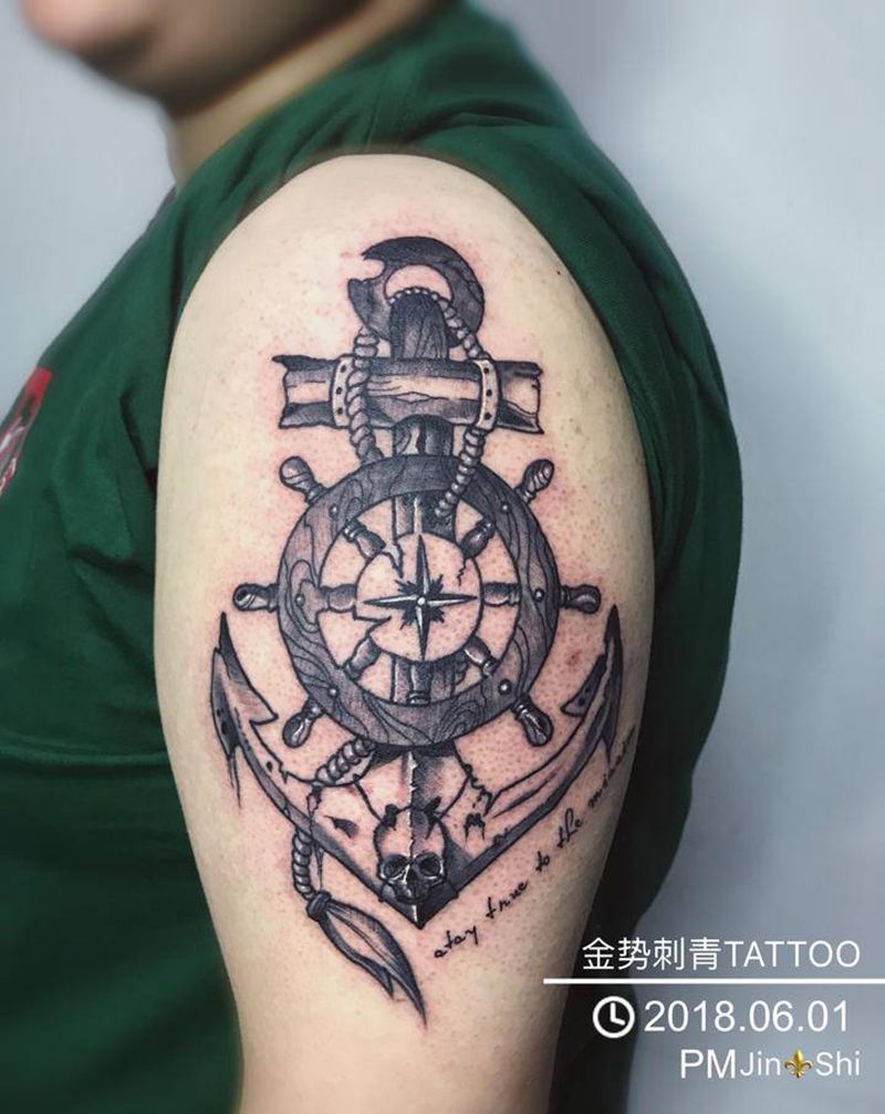 School船锚⚓️纹身图片_肩部手臂Old SchoolNew School纹身图案