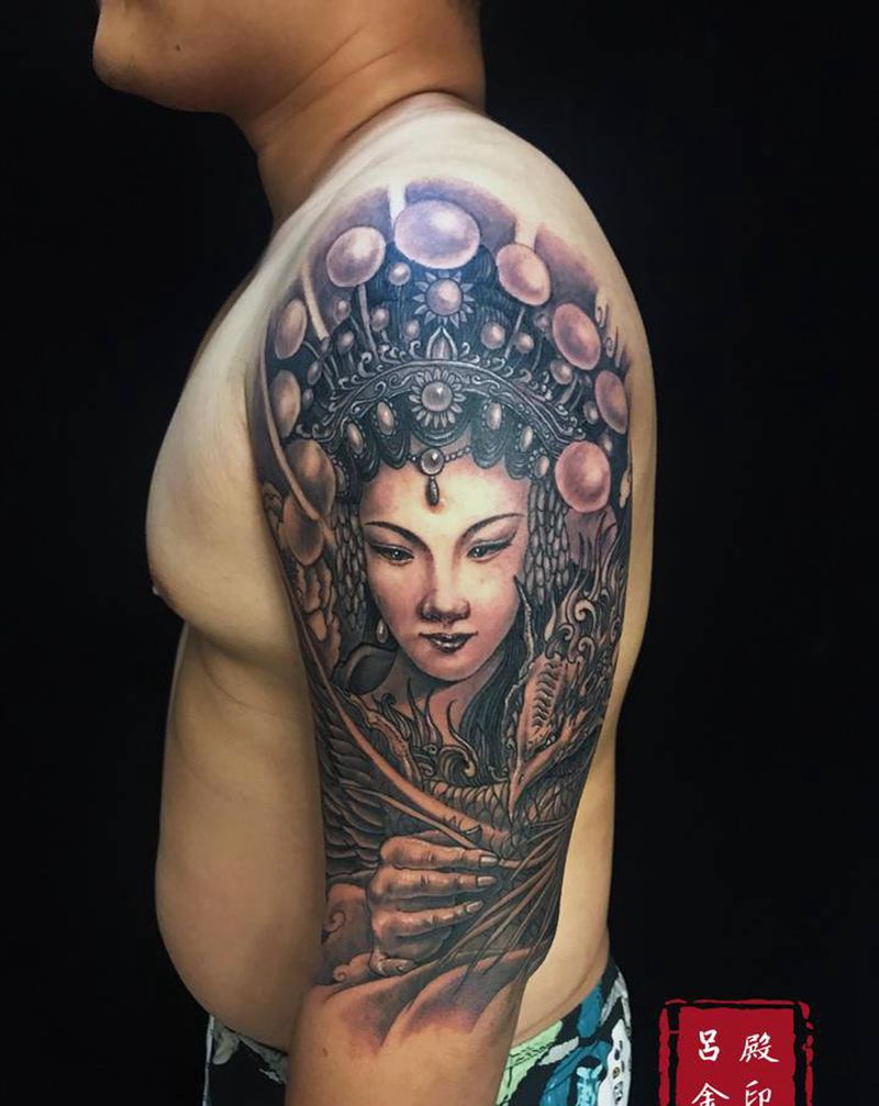 花旦纹身图片_手臂肩部新传统纹身图案