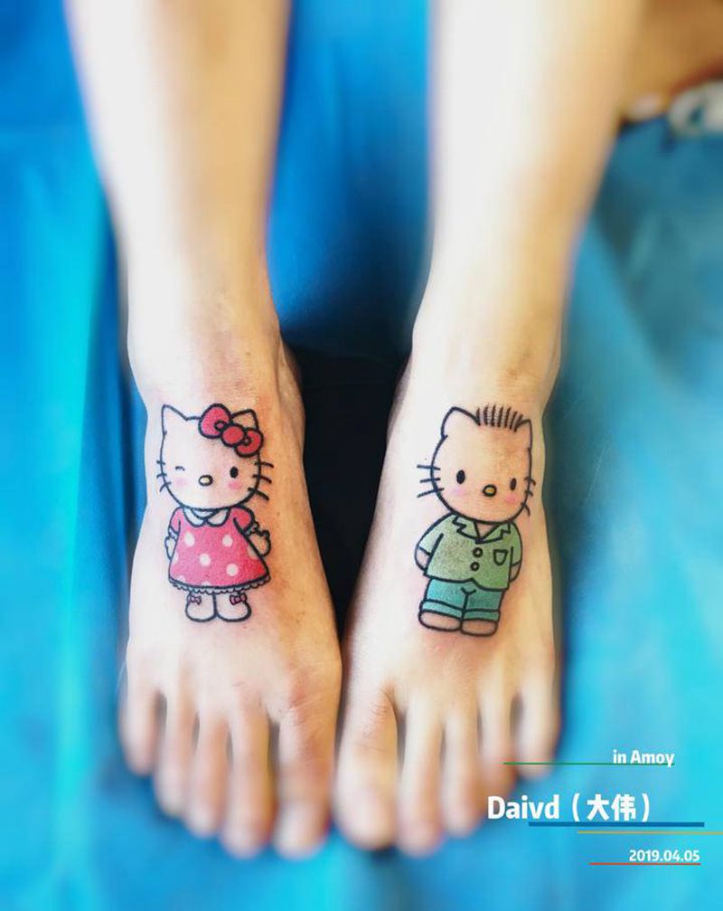 KT猫纹身图片_脚部Old SchoolNew School纹身图案