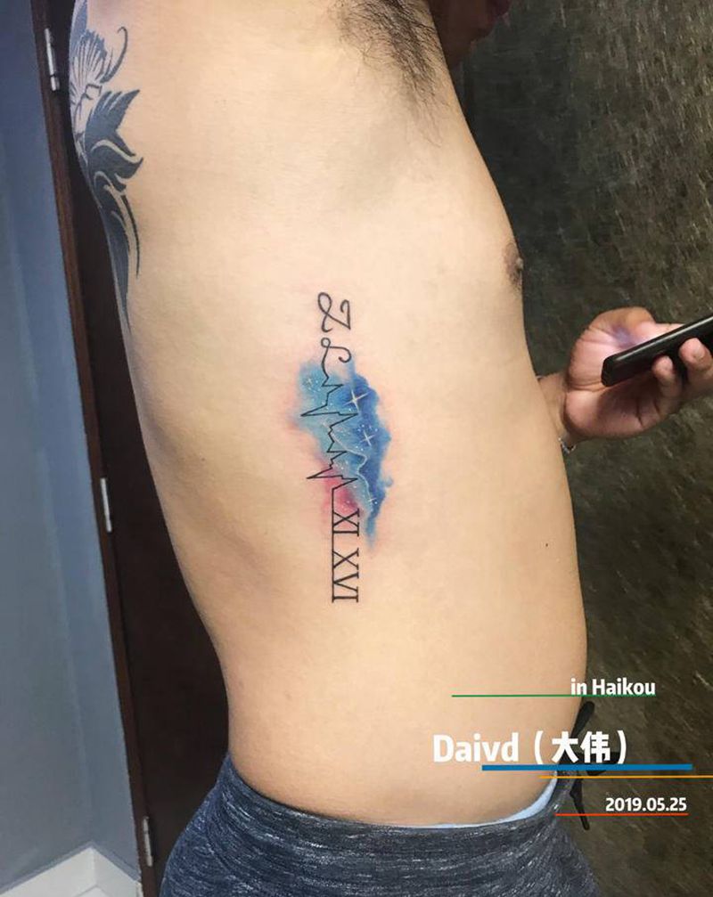 骷髅字母纹身图片_腰部腿部水彩图腾纹身图案