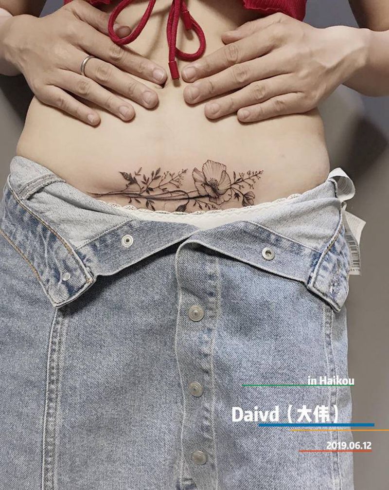 刨腹产疤痕遮盖纹身图片_腹部点刺纹身图案
