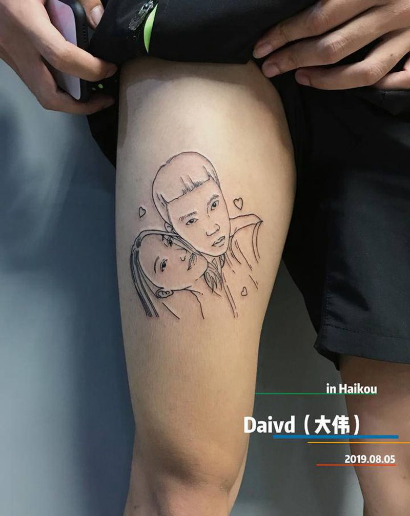 照片线条设计纹身图片_腿部图腾纹身图案