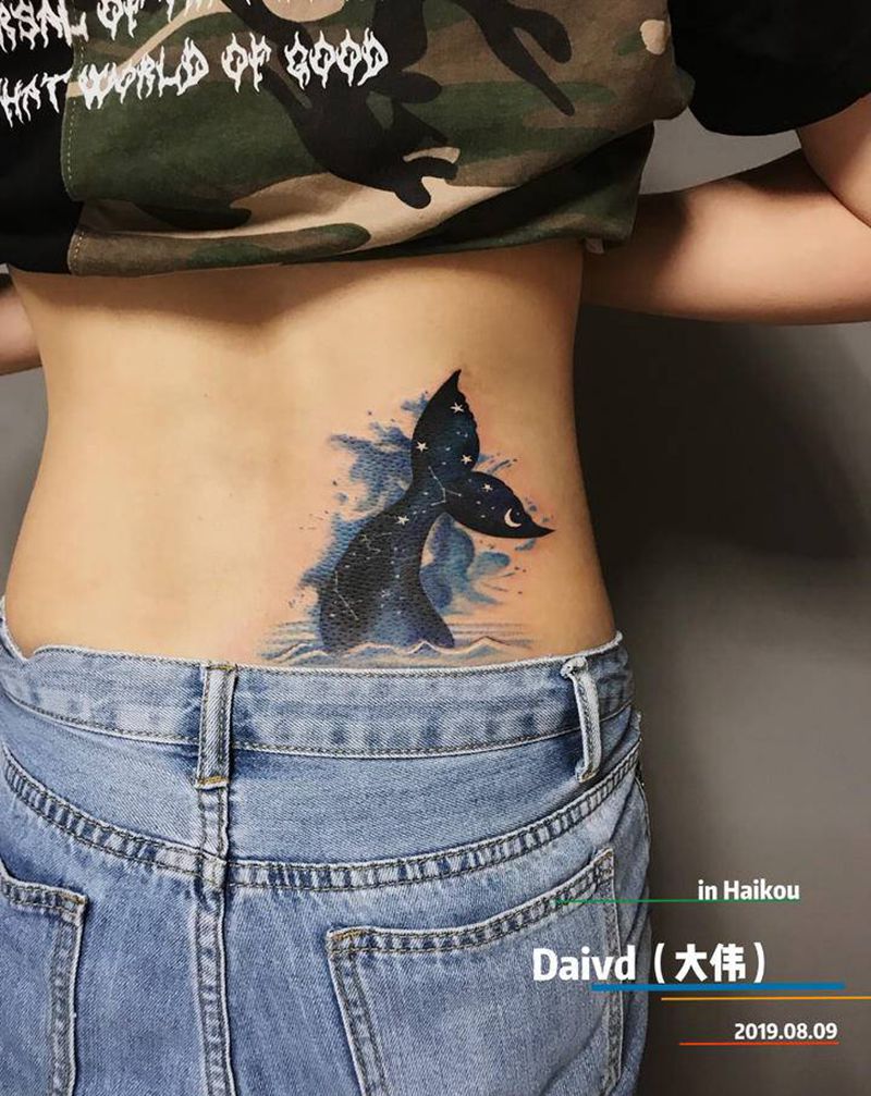 设计遮盖纹身图片_背部臀部New School水彩纹身图案