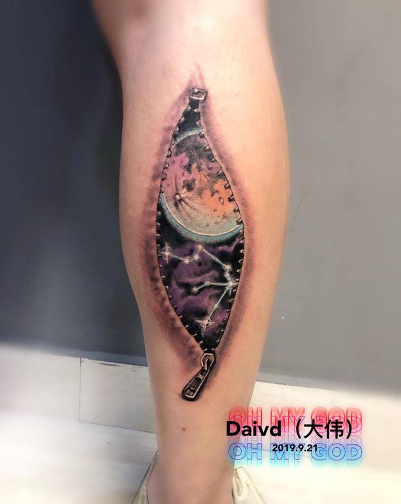 星球纹身图片_腿部New School欧美写实纹身图案