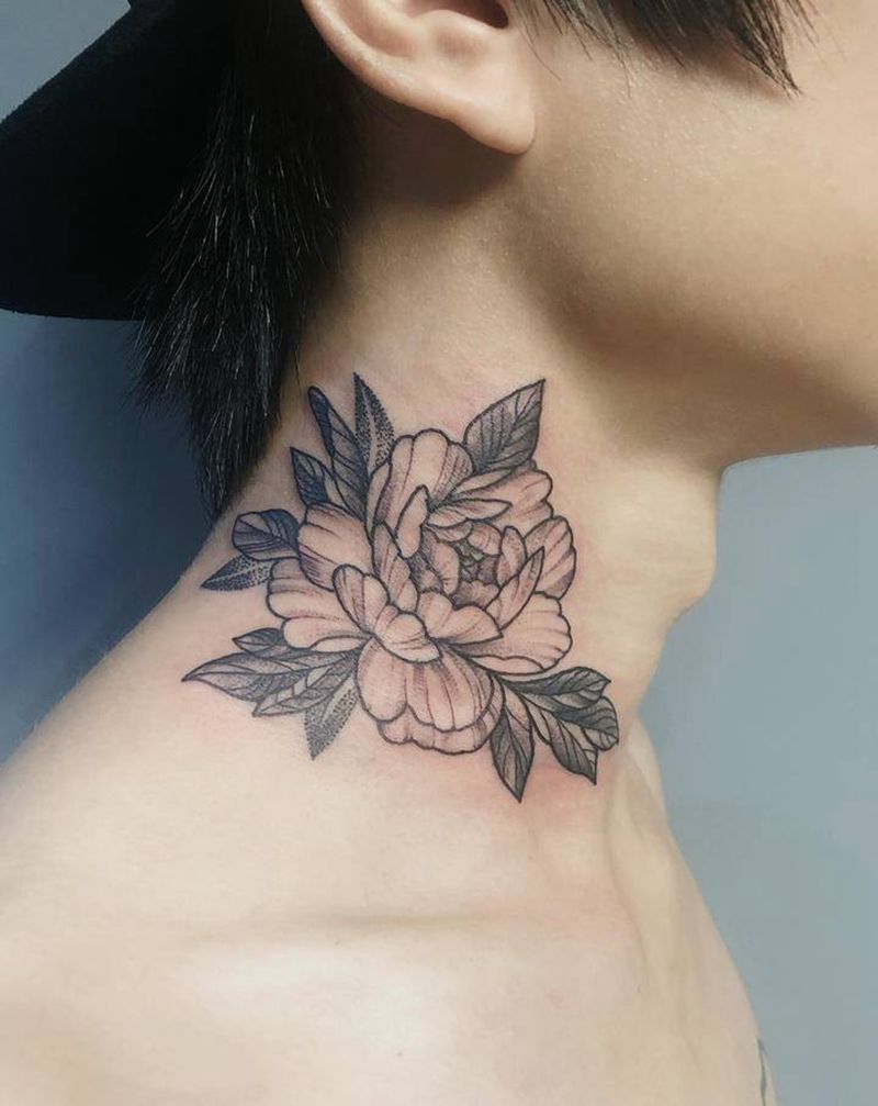 素花纹身图片_颈部图腾点刺纹身图案