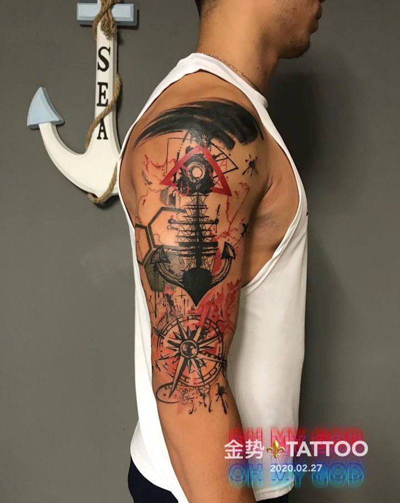 涂鸦风格遮盖纹身图片_手臂几何图腾纹身图案