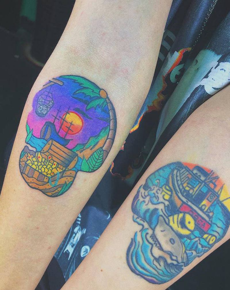 oldschool骷髅纹身图片_手臂Old School骷髅纹身图案