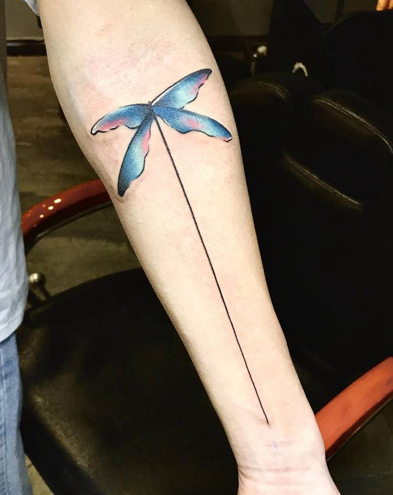 蜻蜓纹身图片_手臂水彩水墨蜻蜓昆虫清新纹身图案