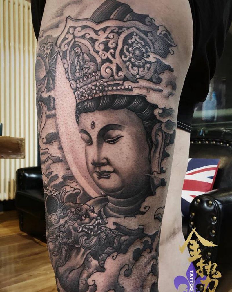 佛纹身图片_腿部新传统纹身图案