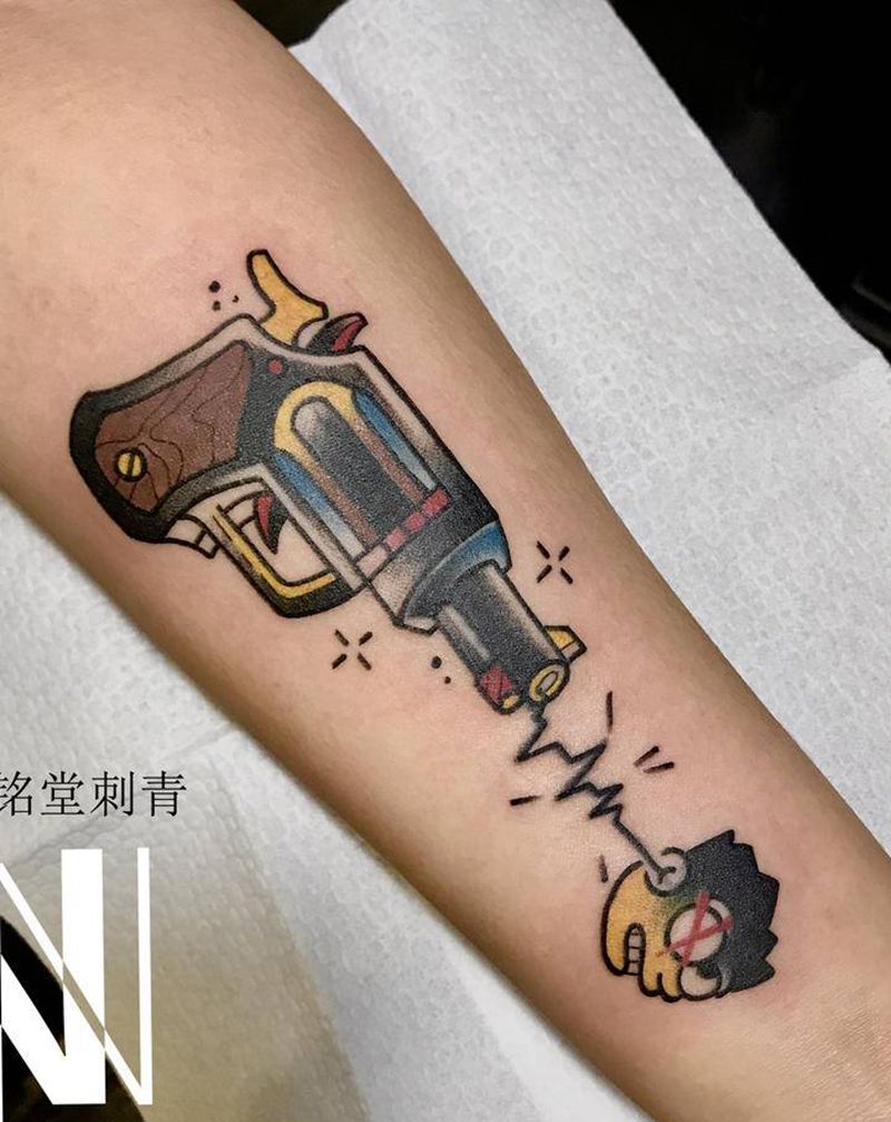 手枪遮盖旧纹身纹身图片_New School新传统纹身图案