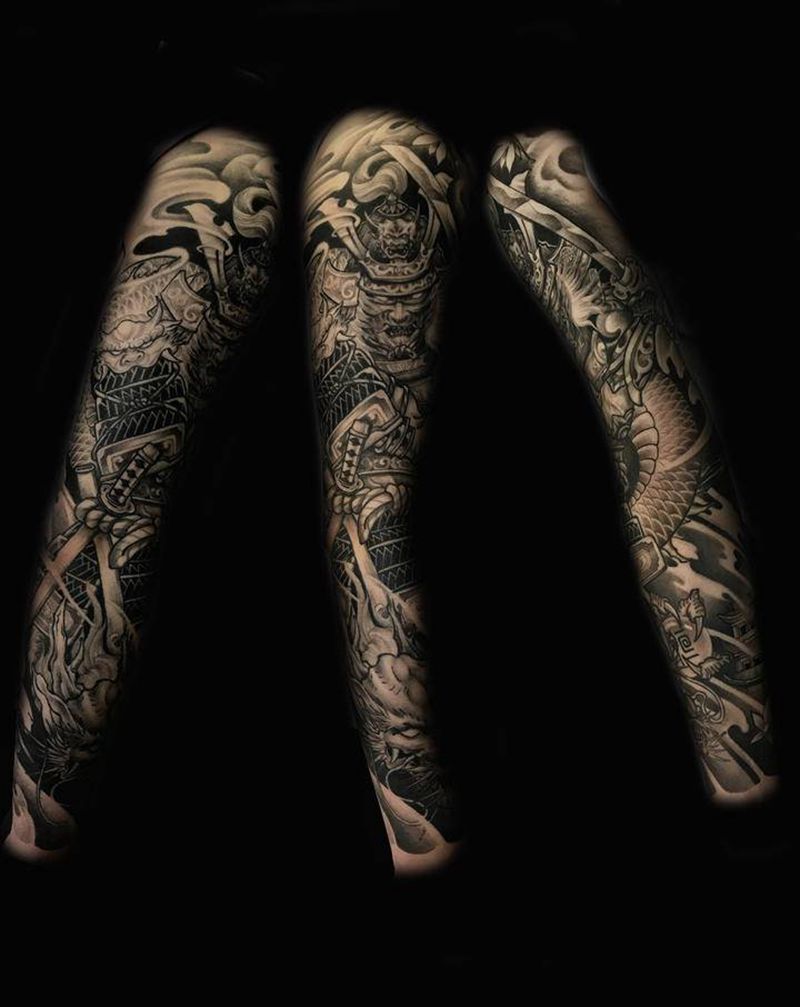 盘龙鬼武士纹身图片_新传统纹身图案