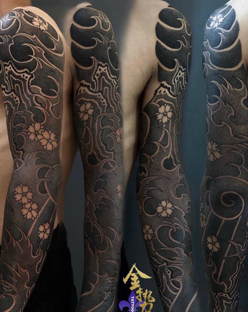 浪臂纹身图片_手臂老传统纹身图案
