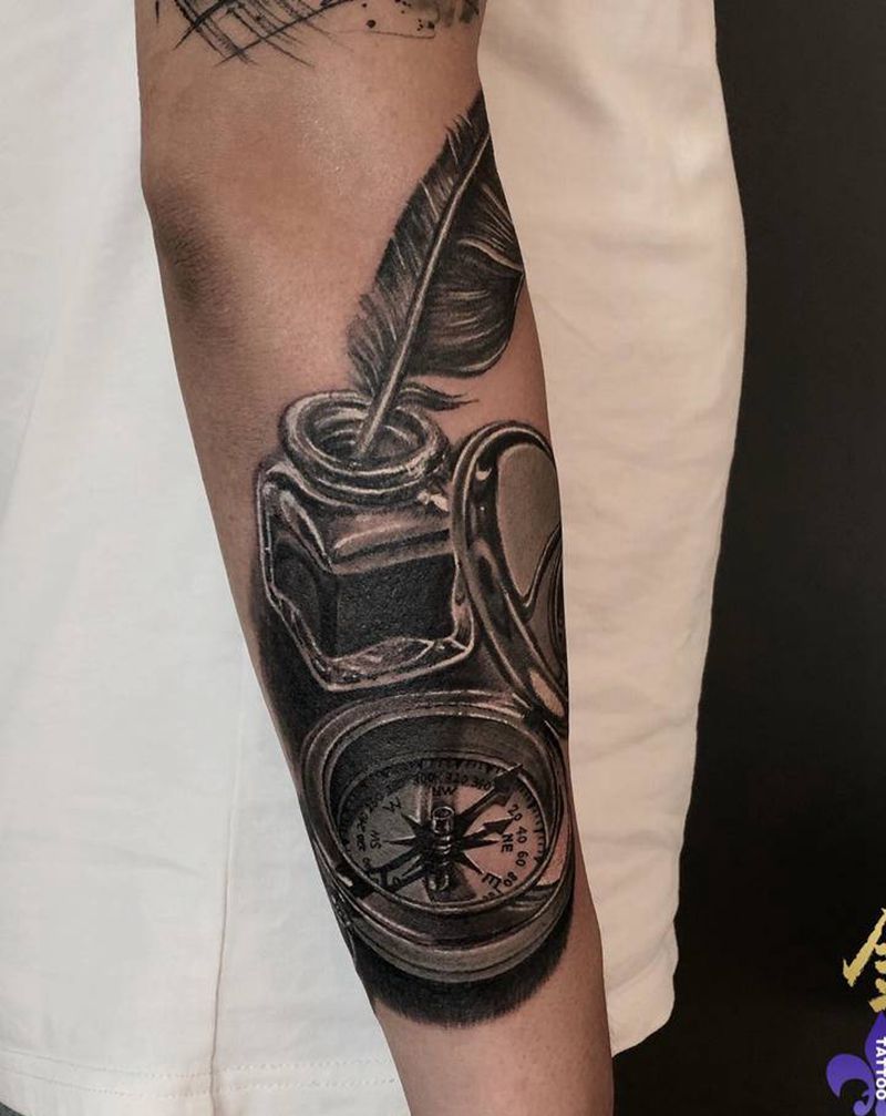 航海元素纹身图片_手臂欧美写实纹身图案