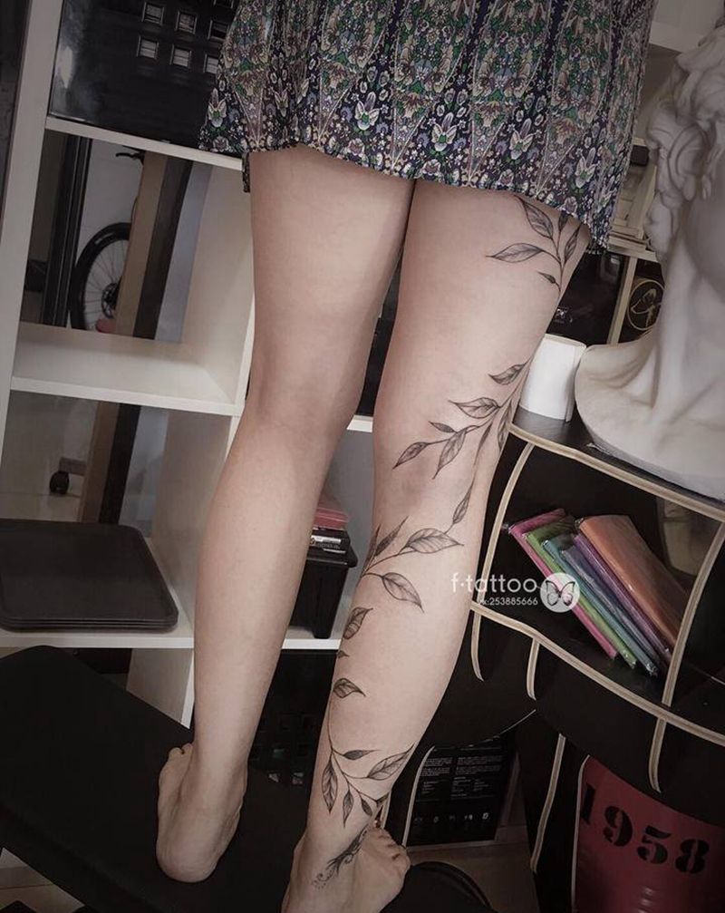 遮盖.纹身图片_腿部小清新花纹身图案