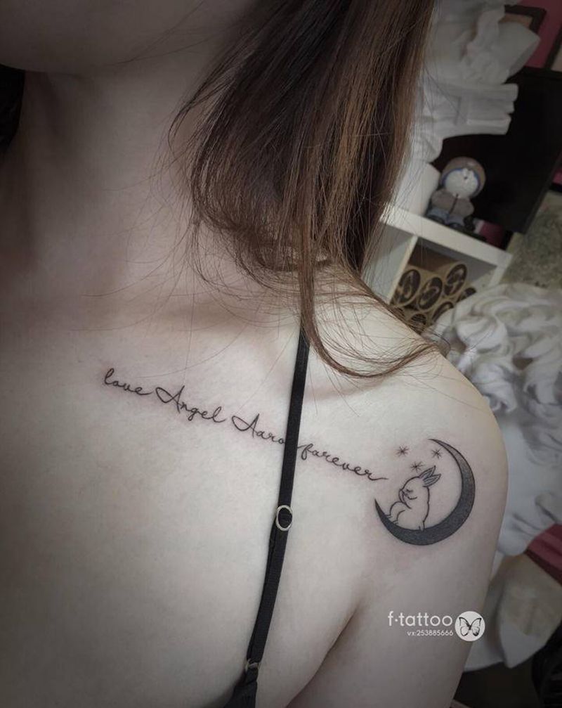 小清新.纹身图片_肩部英文锁骨小清新纹身图案