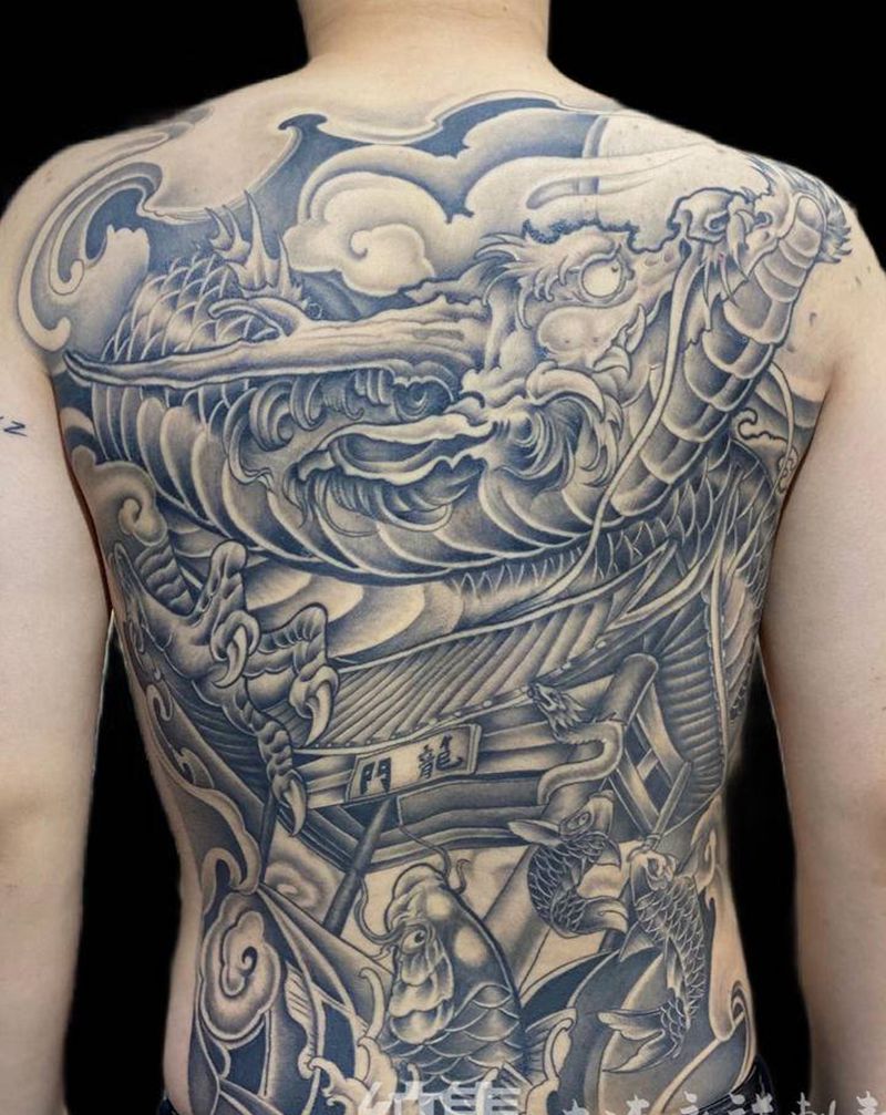 作品回顾纹身图片_背部老传统新传统纹身图案