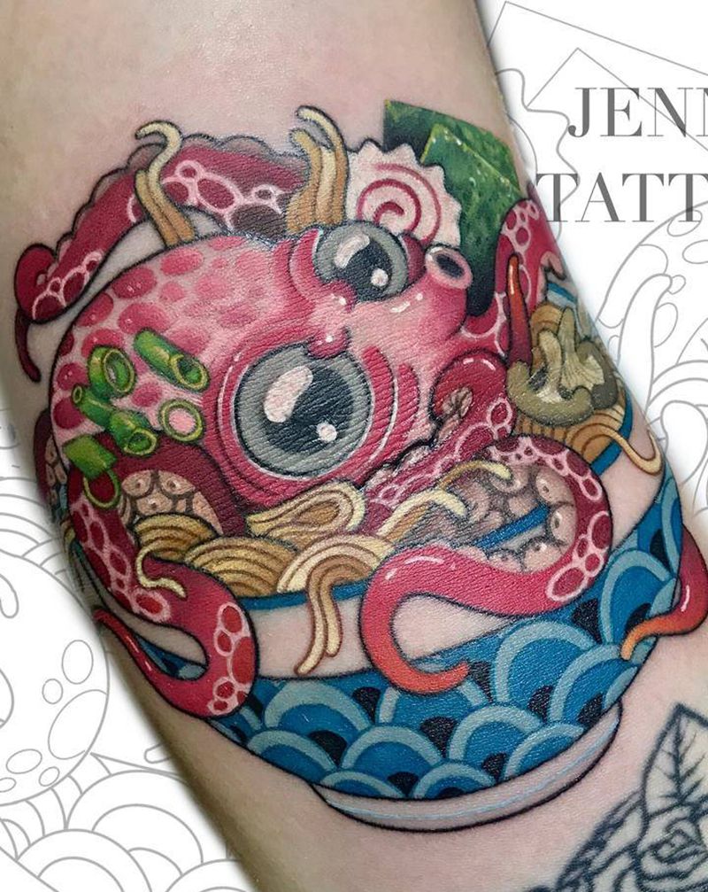 章鱼拉面纹身图片_手臂New School章鱼日式食物纹身图案