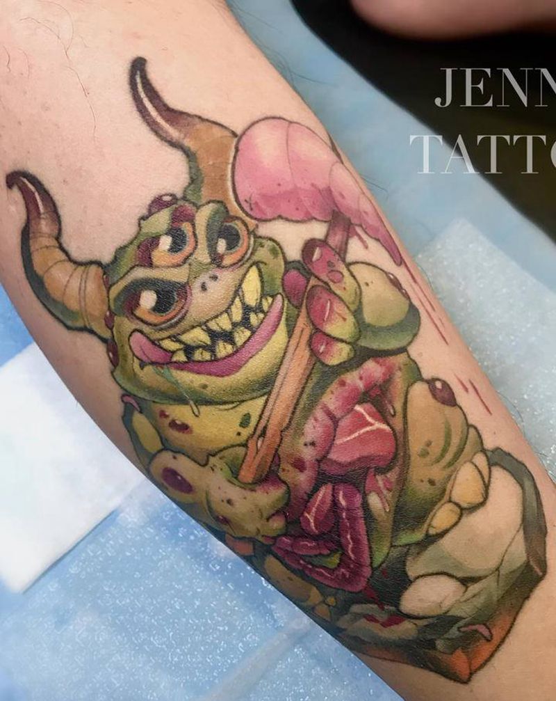 小怪兽纹身图片_腿部New School怪兽卡通纹身图案