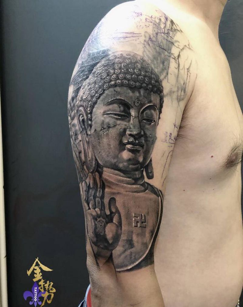 花臂《心灯Ⅱ》第一天遮盖进度纹身图片_手臂欧美写实纹身图案