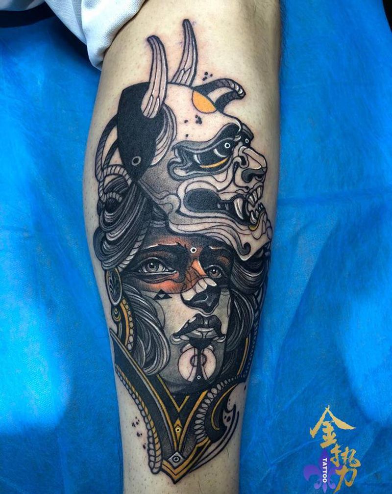 New school纹身图片_腿部New School纹身图案