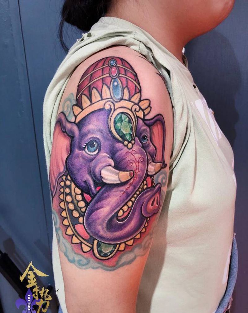 象身修改纹身图片_手臂New School纹身图案