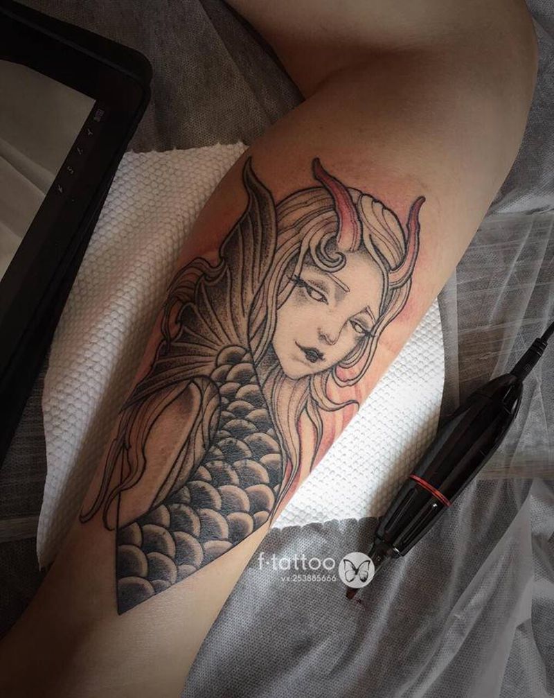 遮盖.人鱼公主.纹身图片_腿部美人鱼小清新遮盖纹身图案