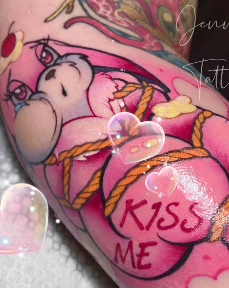 捆绑兔子纹身图片_手臂New School兔子日系樱桃纹身图案