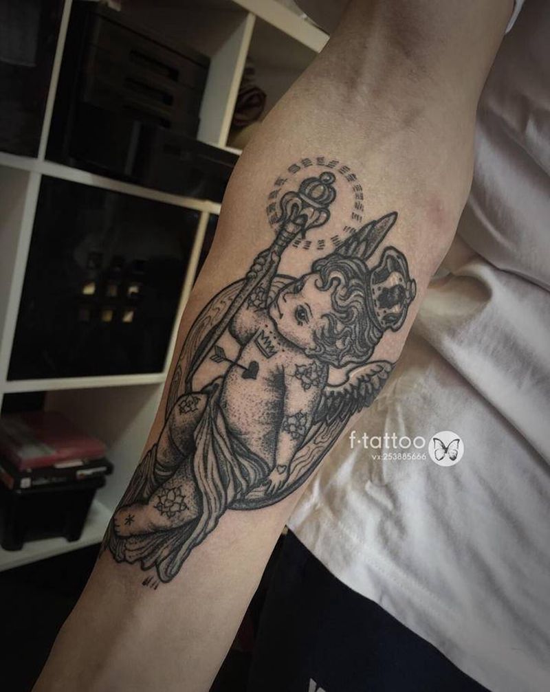 天使.纹身图片_手臂欧美写实天使纹身图案