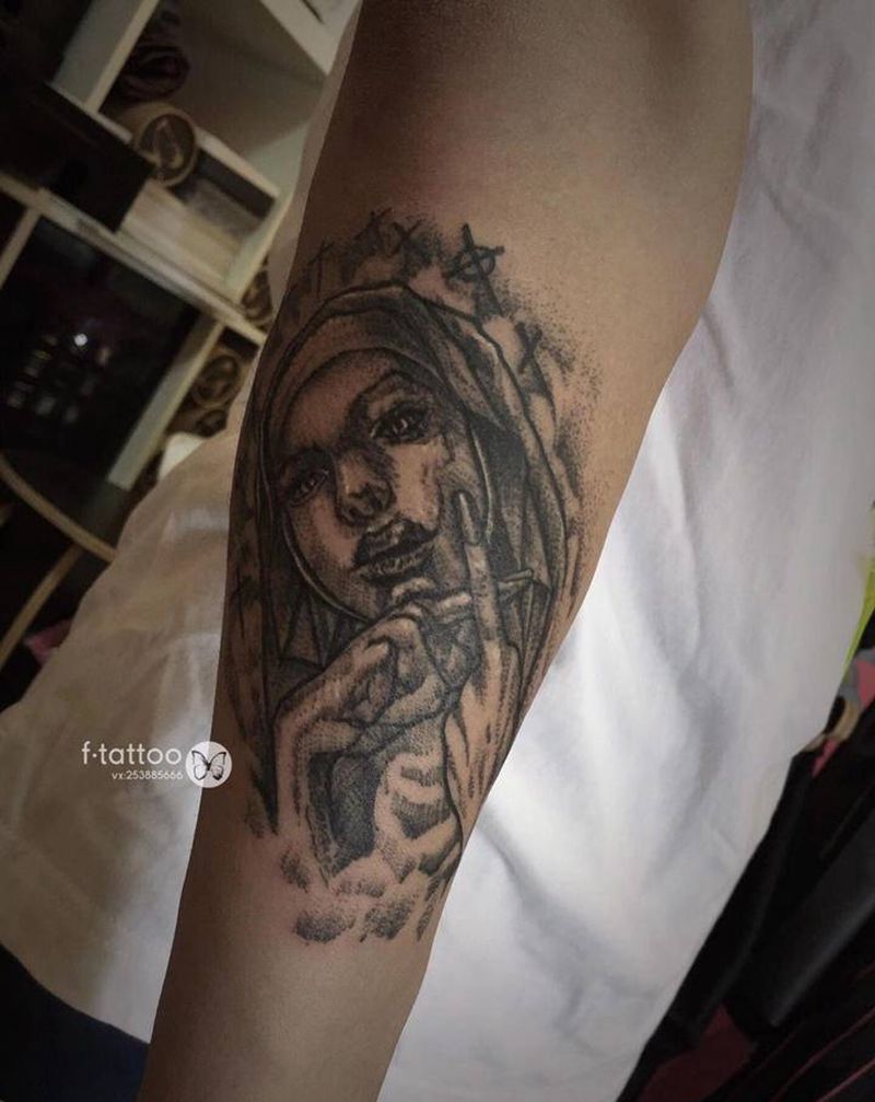 圣母.纹身图片_手臂欧美写实圣母纹身图案