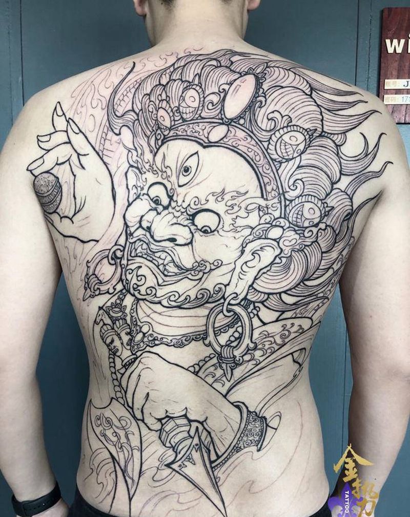 《大黑天财神》纹身图片_背部新传统纹身图案