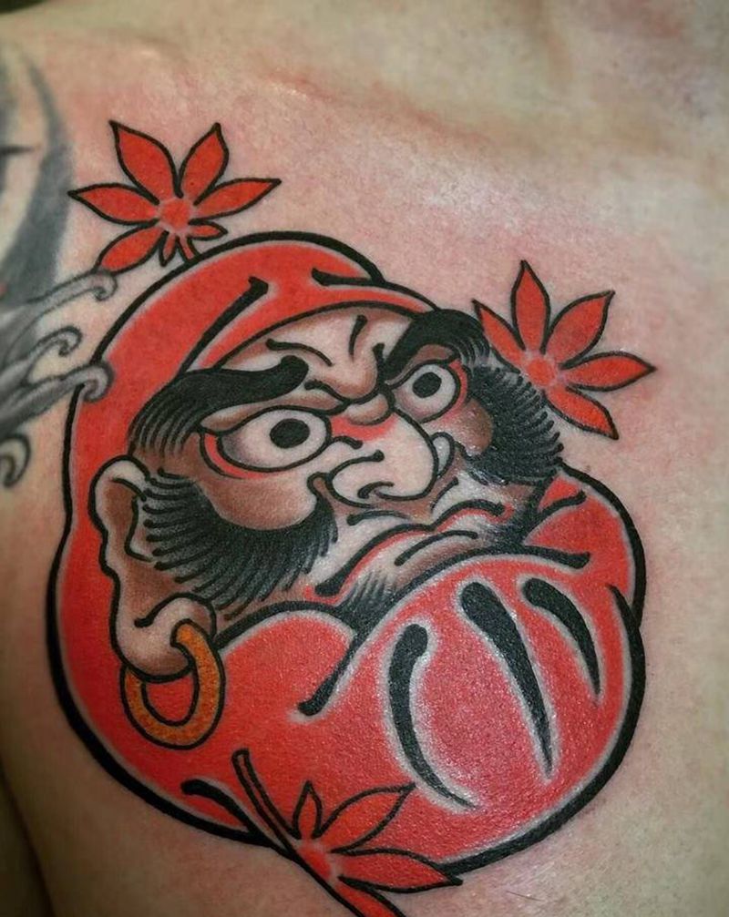 达摩蛋纹身图片_胸部老传统纹身图案
