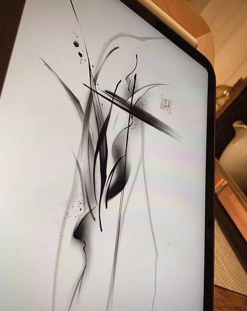 “小草”纹身图片_手臂腿部水彩水墨纹身图案