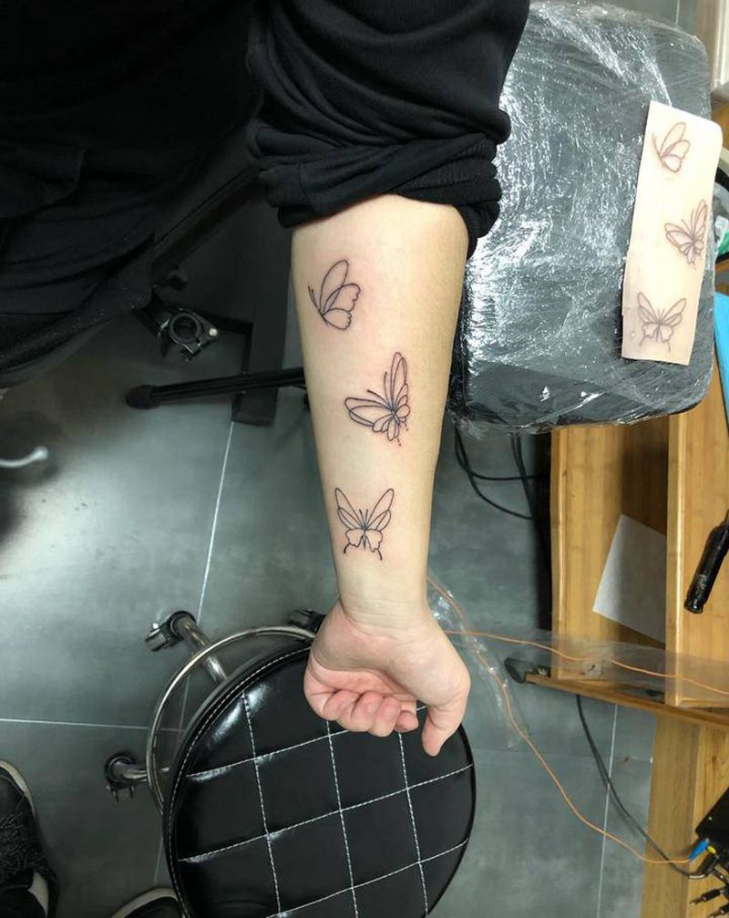 蝴蝶纹身图片_手臂老传统新传统纹身图案