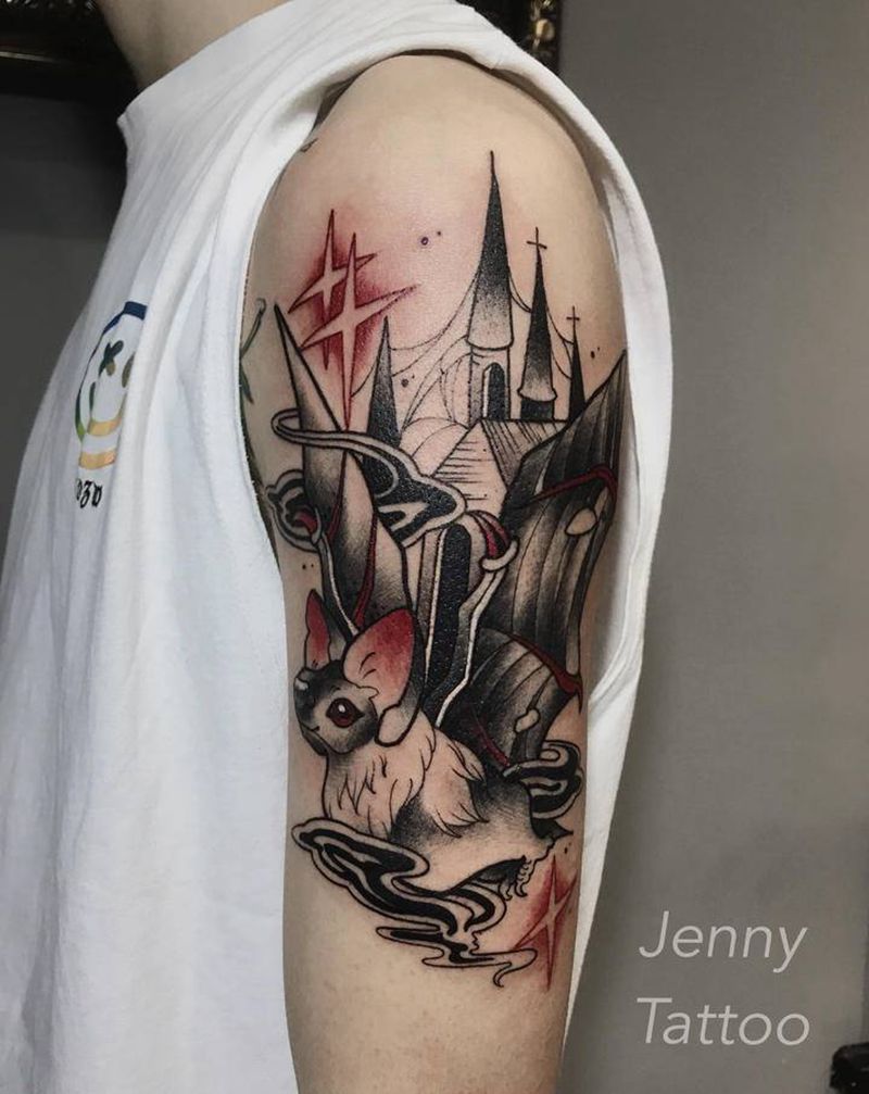 蝙蝠情侣款纹身图片_手臂New School点刺动物原创设计暗黑纹身图案