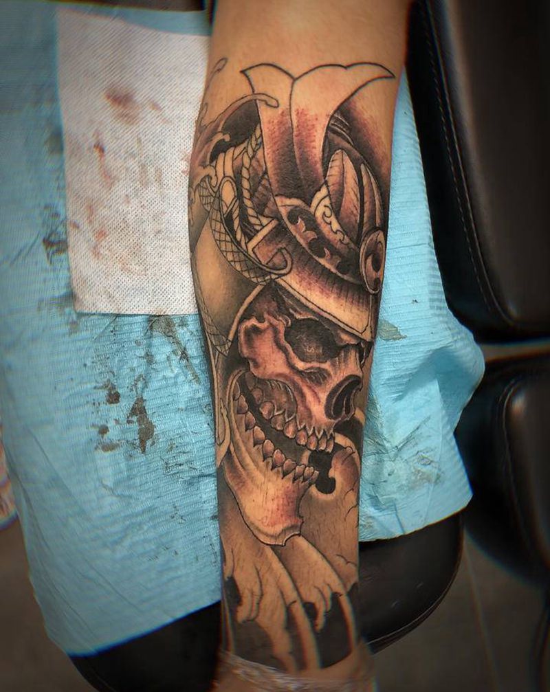 鬼武士纹身图片_腿部纹身图案