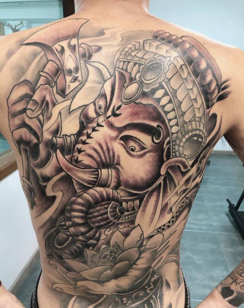 象神1500纹身图片_背部老传统新传统纹身图案