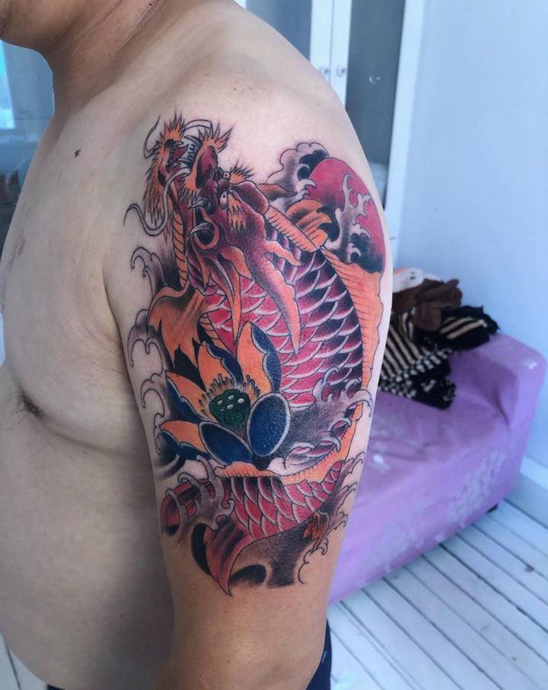 鳌鱼纹身图片_肩部手臂新传统老传统纹身图案