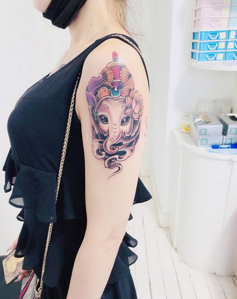 象神纹身图片_手臂手部新传统老传统纹身图案