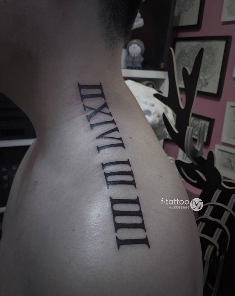 责任.纹身图片_肩部花体字数字纹身图案