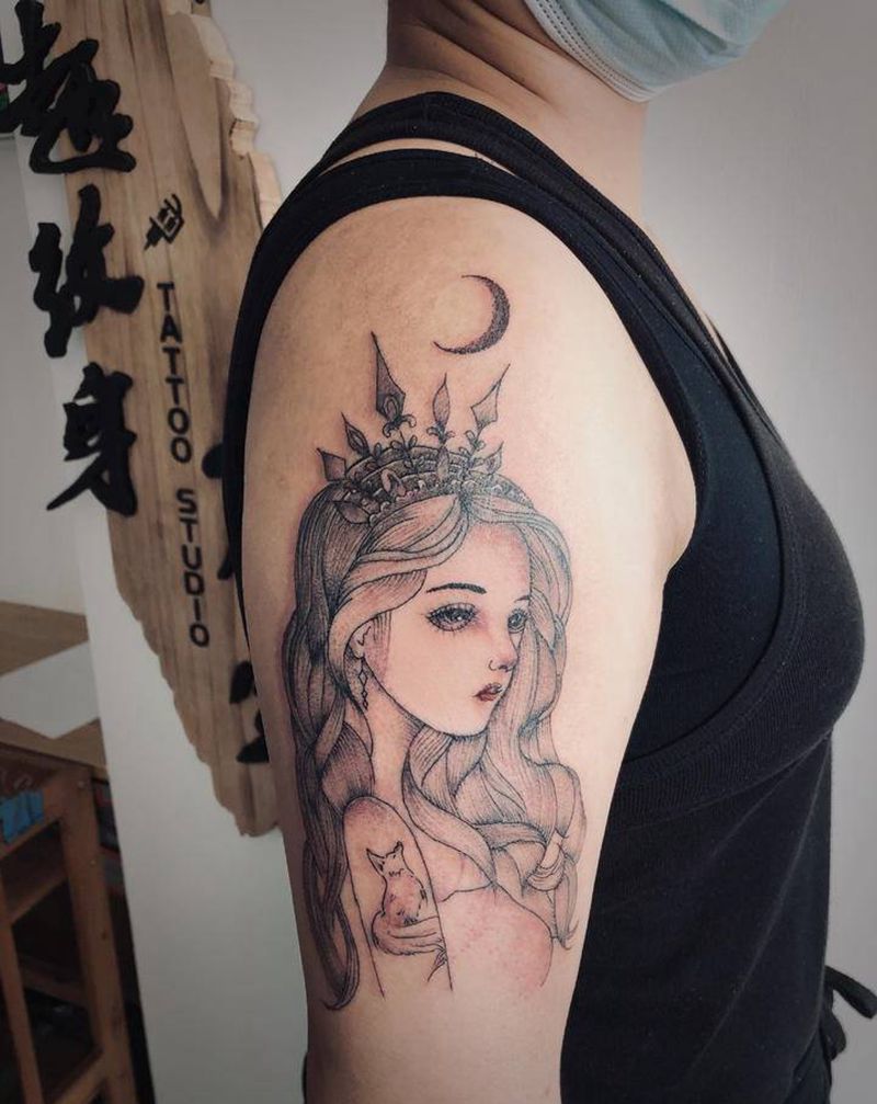 美女纹身图片_手臂肩部老传统新传统纹身图案