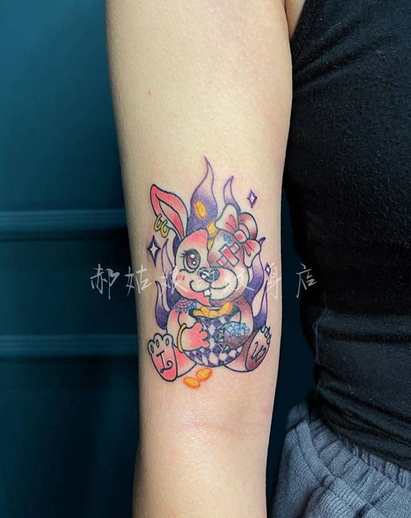 暴力甜心纹身图片_手臂Old School熊兔子金钱纹身图案